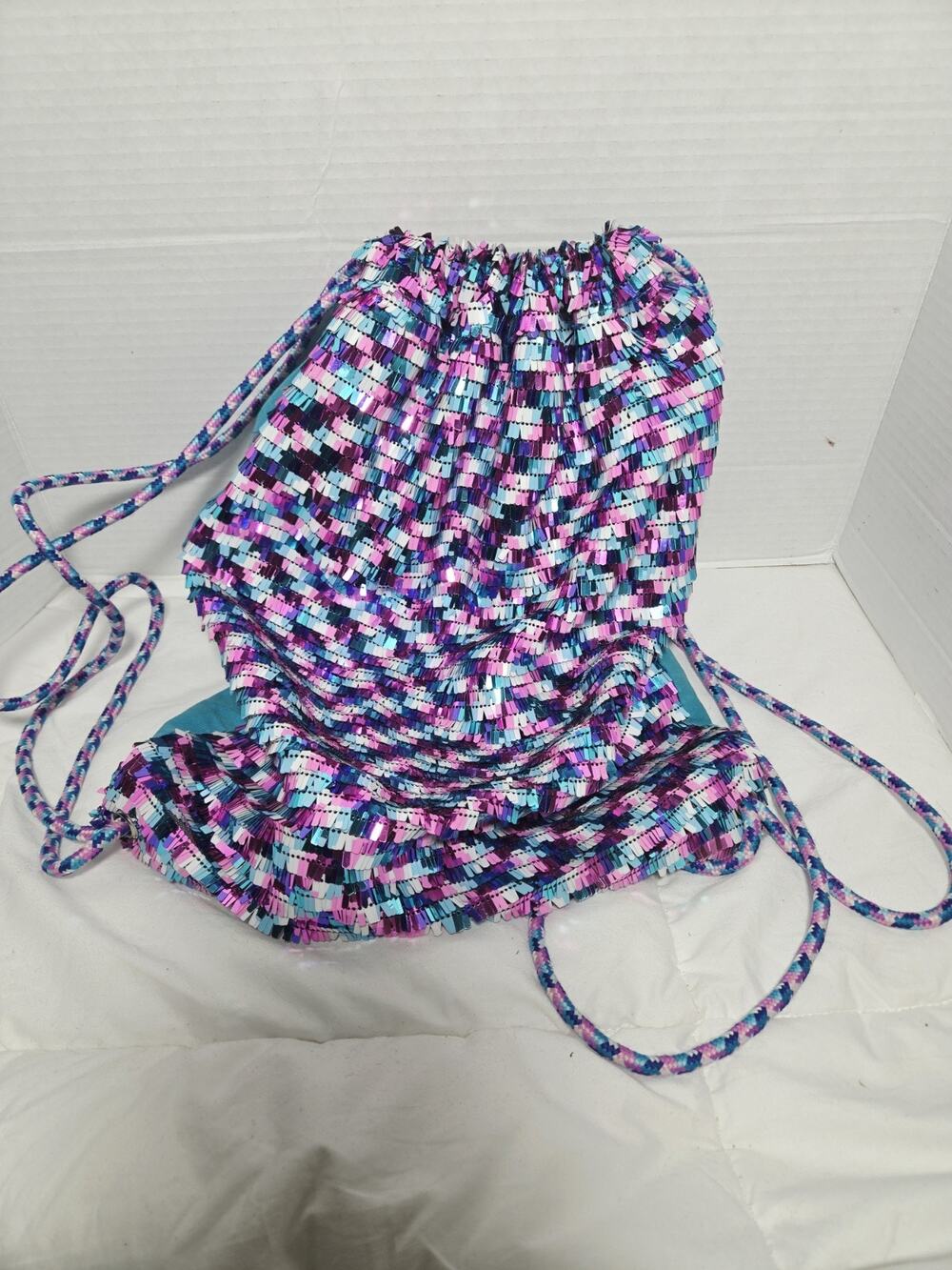 Claire's Sequin Shimmering Drawstring Bag Y2k Rainbow Retro Backpack Travel Ligh